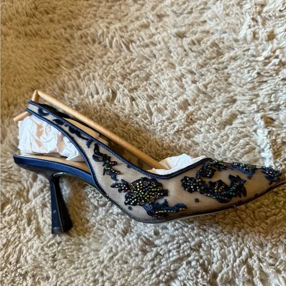 NIB Betsey Johnson Navy Nikki Heels in Original Box with all original packaging - Picture 3 of 14